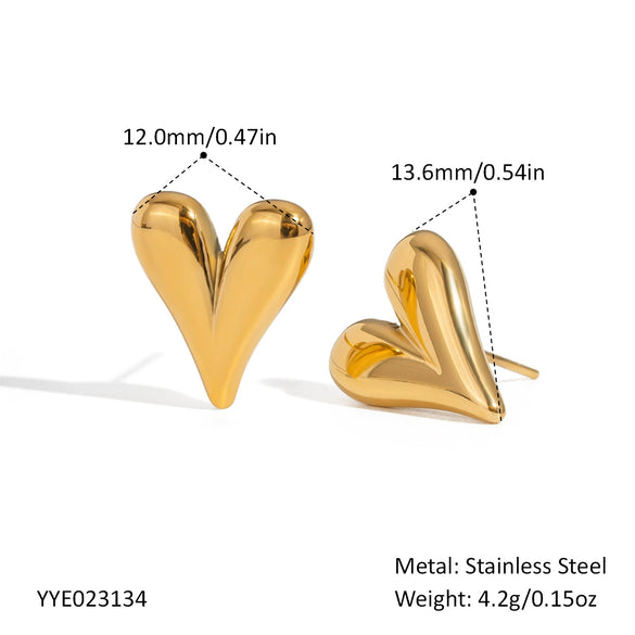 Simple Lover Heart Shape Stainless Steel Earrings For Women Pvd Vacuum Real Gold Plated