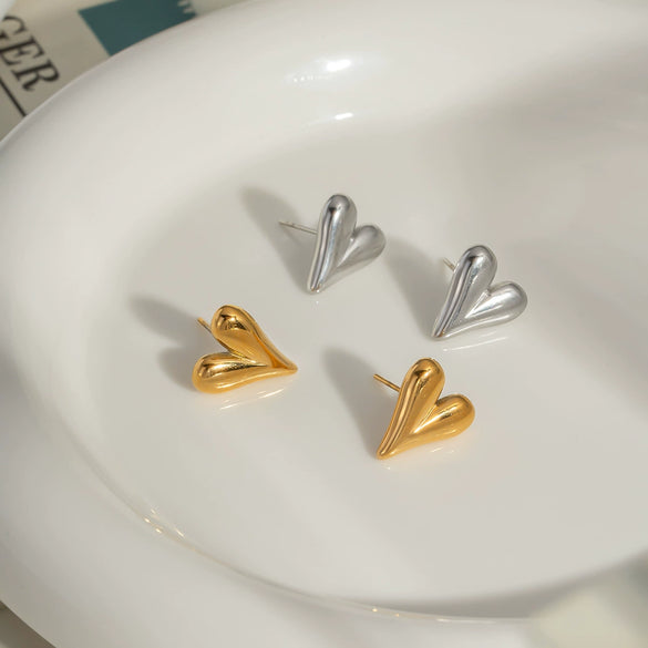 Simple Lover Heart Shape Stainless Steel Earrings For Women Pvd Vacuum Real Gold Plated