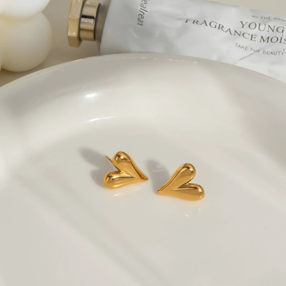 Simple Lover Heart Shape Stainless Steel Earrings For Women Pvd Vacuum Real Gold Plated