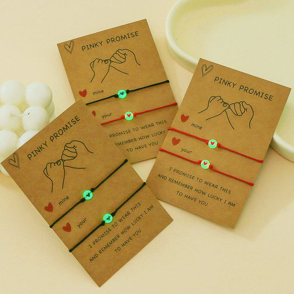 Simple Luminous Love Lucky Beads Friendship Couple Hook Card Adjustable Hand Knitted Thread Rope Unisex Cartoon Bracelet