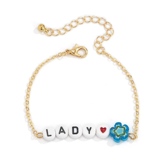 Simple Metal Chain Letter Glass Small Flower Collarbone Necklace Material Fine Copperclad Iron Acrylic Glass Flower Process Electroplating