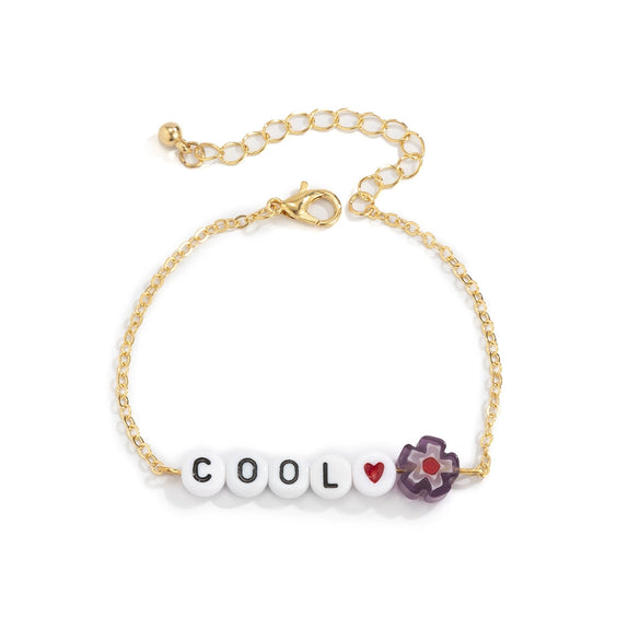 Simple Metal Chain Letter Glass Small Flower Collarbone Necklace Material Fine Copperclad Iron Acrylic Glass Flower Process Electroplating