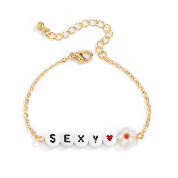 Simple Metal Chain Letter Glass Small Flower Collarbone Necklace Material Fine Copperclad Iron Acrylic Glass Flower Process Electroplating