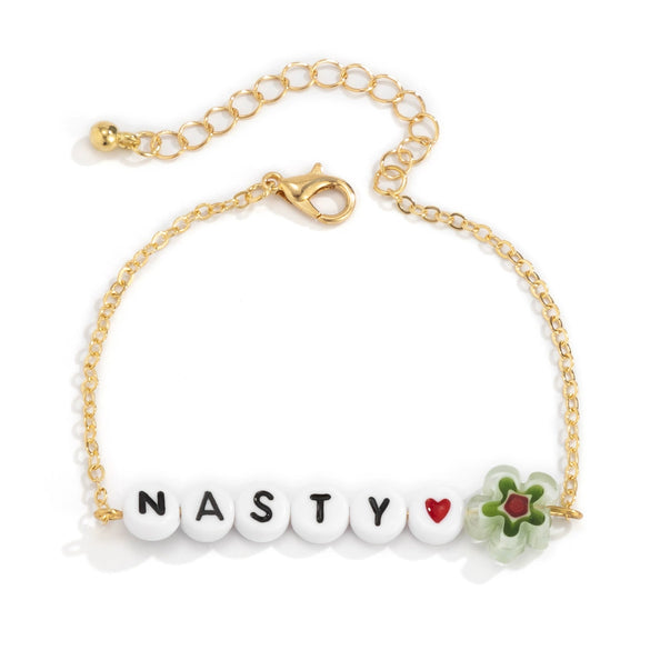 Simple Metal Chain Letter Glass Small Flower Collarbone Necklace Material Fine Copperclad Iron Acrylic Glass Flower Process Electroplating