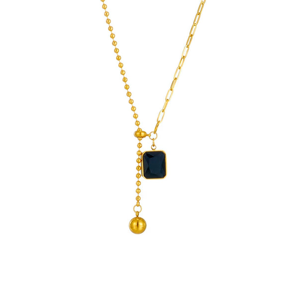 Simple Metal Titanium Steel Square Round Beads Asymmetric Pull Adjustable Clavicle Necklace With Geometric Design And Electroplating Treatment