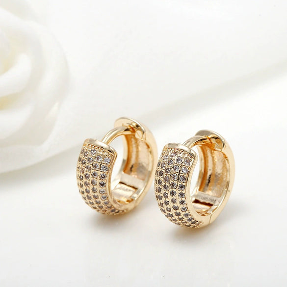 Simple Micro Inlaid Zircon Copper Electroplated 14K Gold Color Round Ear Buckle Earrings For Women