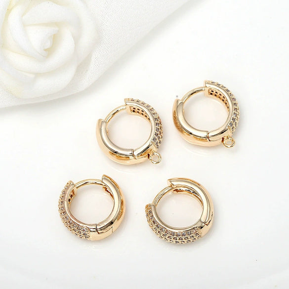 Simple Micro Inlaid Zircon Copper Electroplated 14K Gold Color Round Ear Buckle Earrings For Women