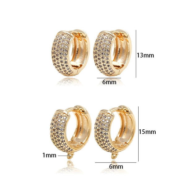 Simple Micro Inlaid Zircon Copper Electroplated 14K Gold Color Round Ear Buckle Earrings For Women