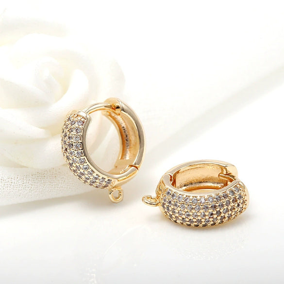Simple Micro Inlaid Zircon Copper Electroplated 14K Gold Color Round Ear Buckle Earrings For Women