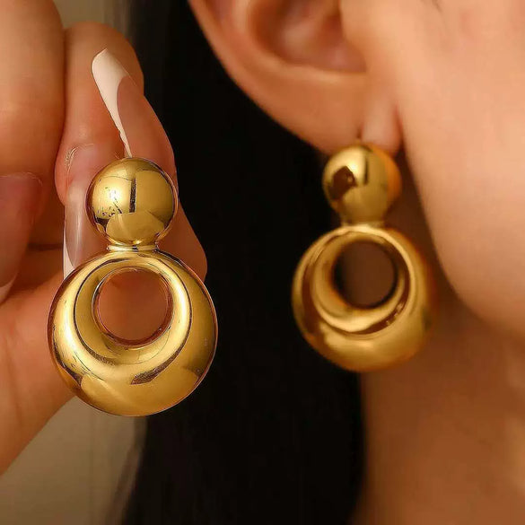 Simple Minimalist Style Women's Circular Stainless Steel Earrings With Geometric Styling And Electroplating