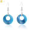 Simple Natural Stone Agate Crystal Round Earrings With Copper Accessories Peace Buckle Style Jewelry