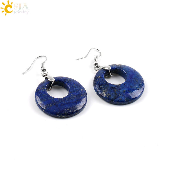 Simple Natural Stone Agate Crystal Round Earrings With Copper Accessories Peace Buckle Style Jewelry