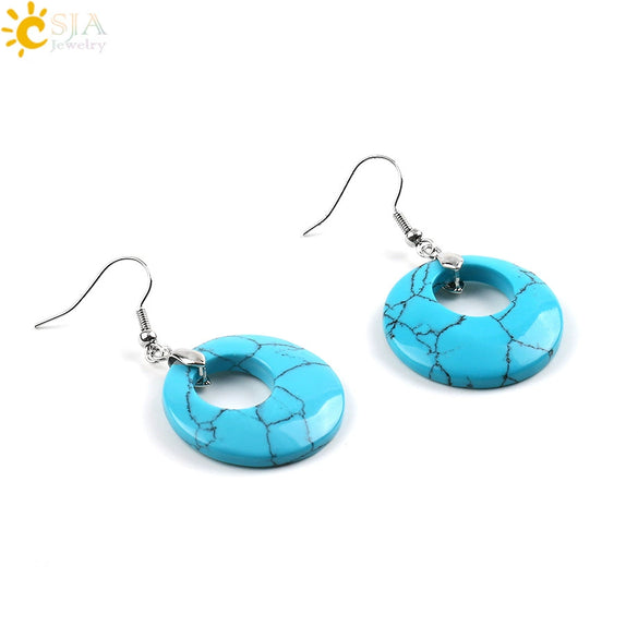 Simple Natural Stone Agate Crystal Round Earrings With Copper Accessories Peace Buckle Style Jewelry