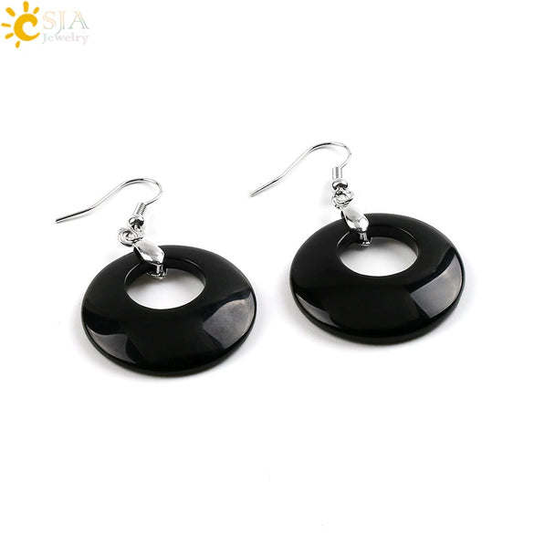 Simple Natural Stone Agate Crystal Round Earrings With Copper Accessories Peace Buckle Style Jewelry