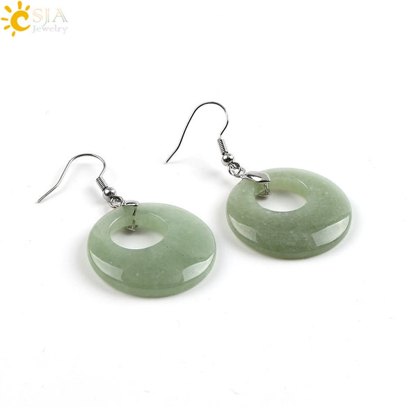 Simple Natural Stone Agate Crystal Round Earrings With Copper Accessories Peace Buckle Style Jewelry