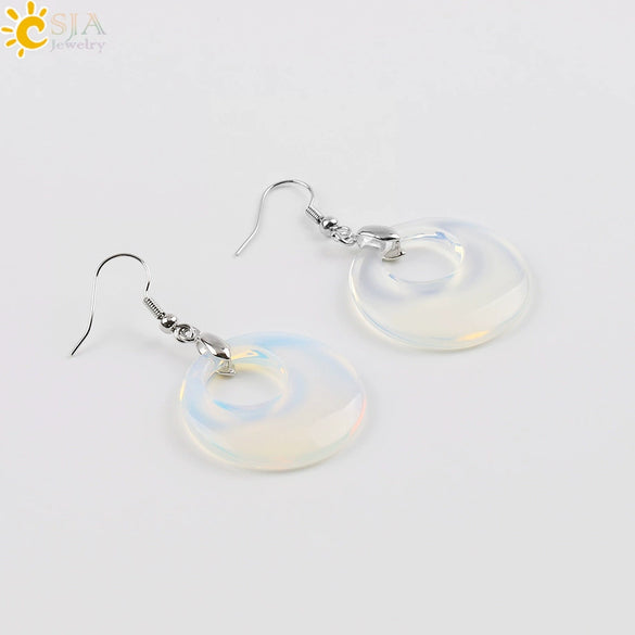 Simple Natural Stone Agate Crystal Round Earrings With Copper Accessories Peace Buckle Style Jewelry