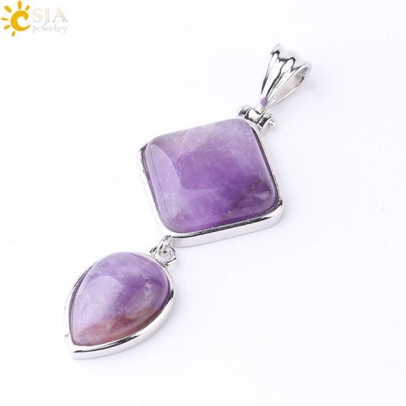 Simple Natural Stone Geometric Teardrop Double Layer Pendant With Electroplated Alloy Setting Unisex Jewelry