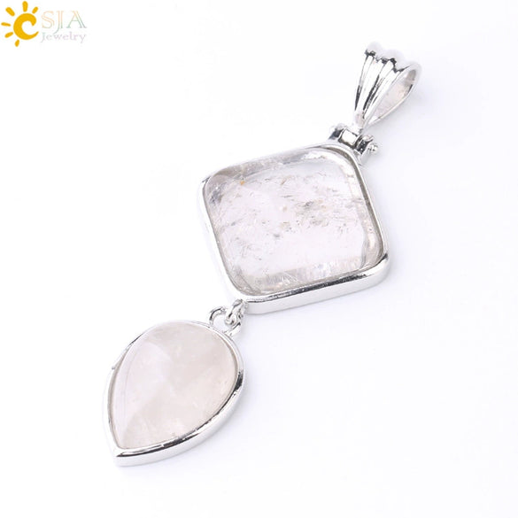 Simple Natural Stone Geometric Teardrop Double Layer Pendant With Electroplated Alloy Setting Unisex Jewelry