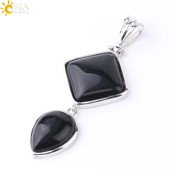 Simple Natural Stone Geometric Teardrop Double Layer Pendant With Electroplated Alloy Setting Unisex Jewelry
