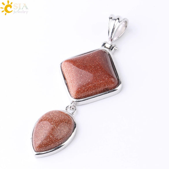 Simple Natural Stone Geometric Teardrop Double Layer Pendant With Electroplated Alloy Setting Unisex Jewelry