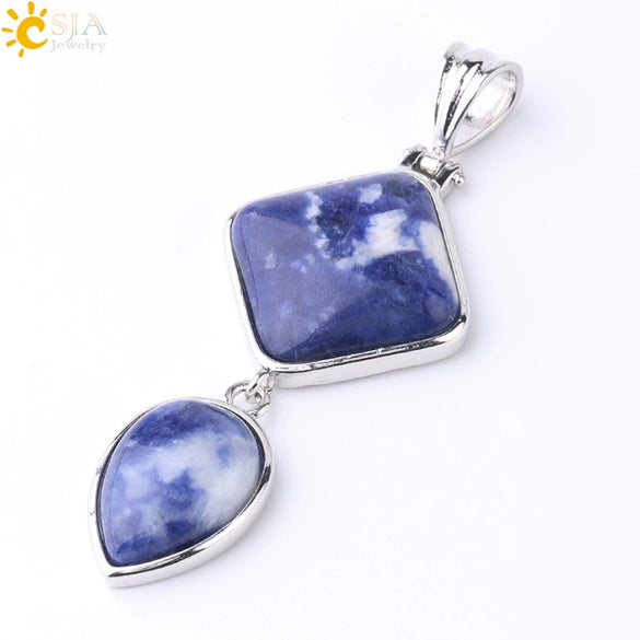 Simple Natural Stone Geometric Teardrop Double Layer Pendant With Electroplated Alloy Setting Unisex Jewelry