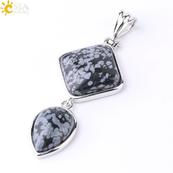 Simple Natural Stone Geometric Teardrop Double Layer Pendant With Electroplated Alloy Setting Unisex Jewelry