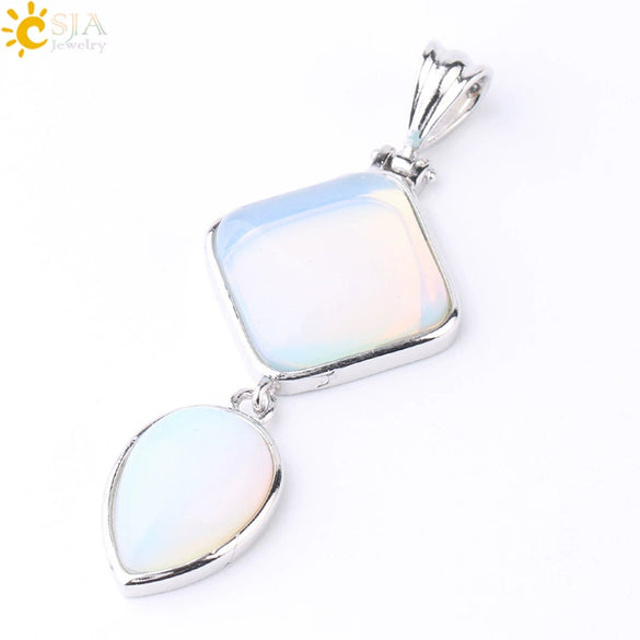 Simple Natural Stone Geometric Teardrop Double Layer Pendant With Electroplated Alloy Setting Unisex Jewelry