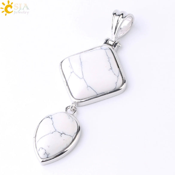 Simple Natural Stone Geometric Teardrop Double Layer Pendant With Electroplated Alloy Setting Unisex Jewelry