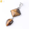 Simple Natural Stone Geometric Teardrop Double Layer Pendant With Electroplated Alloy Setting Unisex Jewelry