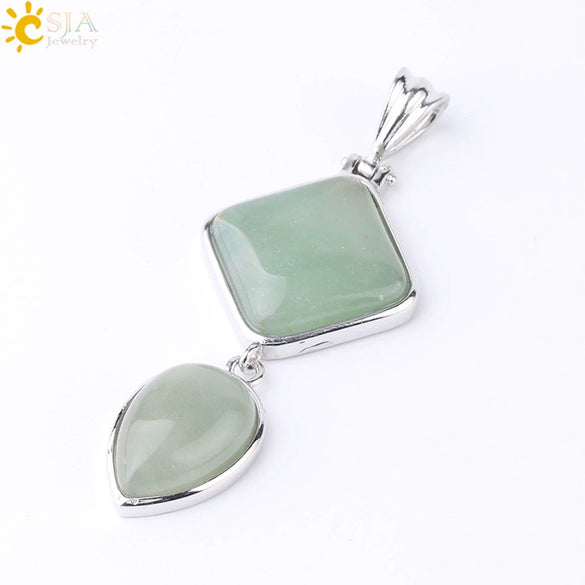 Simple Natural Stone Geometric Teardrop Double Layer Pendant With Electroplated Alloy Setting Unisex Jewelry