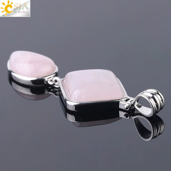 Simple Natural Stone Geometric Teardrop Double Layer Pendant With Electroplated Alloy Setting Unisex Jewelry