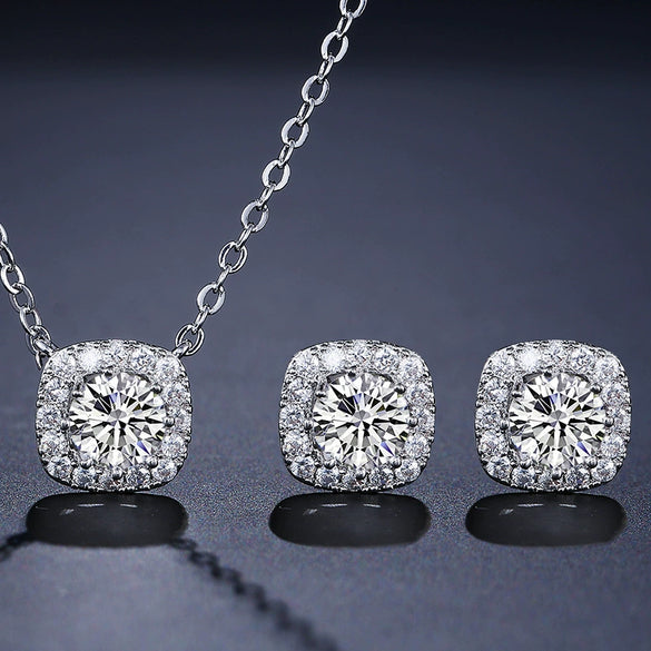 Simple New Fashion Set Versatile Square Necklace Earrings Jewelry Set