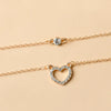 Simple New Small Round Rhinestone Heart Circle Double Layer Necklace