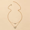 Simple New Small Round Rhinestone Heart Circle Double Layer Necklace
