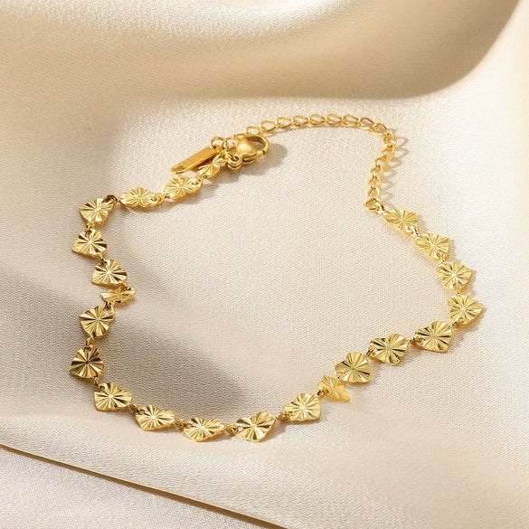 Simple New Style 18K Gold Plated Stainless Steel Women's Anklet With Heart Shaped Cross And Luo Blade Chain