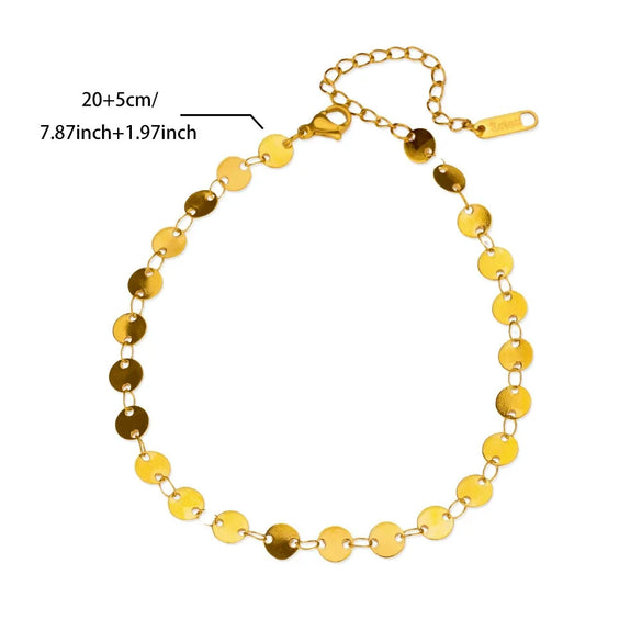 Simple New Style 18K Gold Plated Stainless Steel Women's Anklet With Heart Shaped Cross And Luo Blade Chain