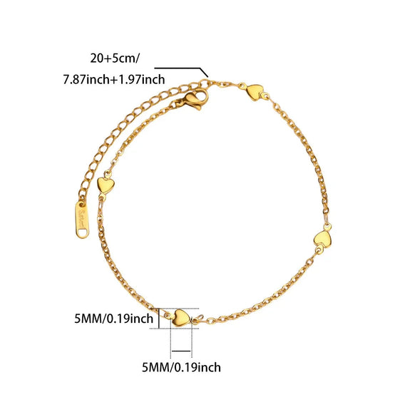 Simple New Style 18K Gold Plated Stainless Steel Women's Anklet With Heart Shaped Cross And Luo Blade Chain