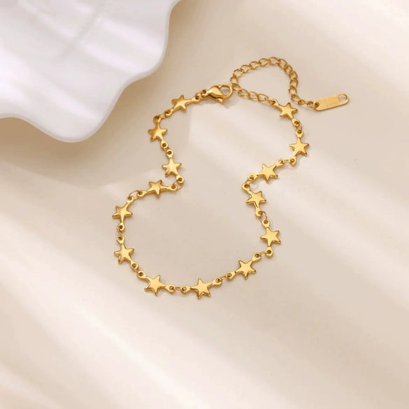 Simple New Style 18K Gold Plated Stainless Steel Women's Anklet With Heart Shaped Cross And Luo Blade Chain