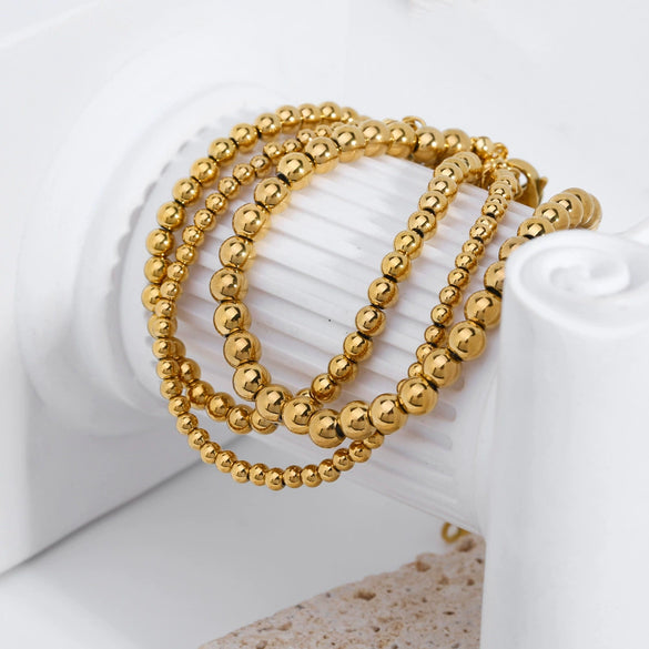 Simple New Titanium Steel And Stainless Steel Women's Bracelet With Steel Balls And Geometric Design Pvd Furnace Real Gold Treated