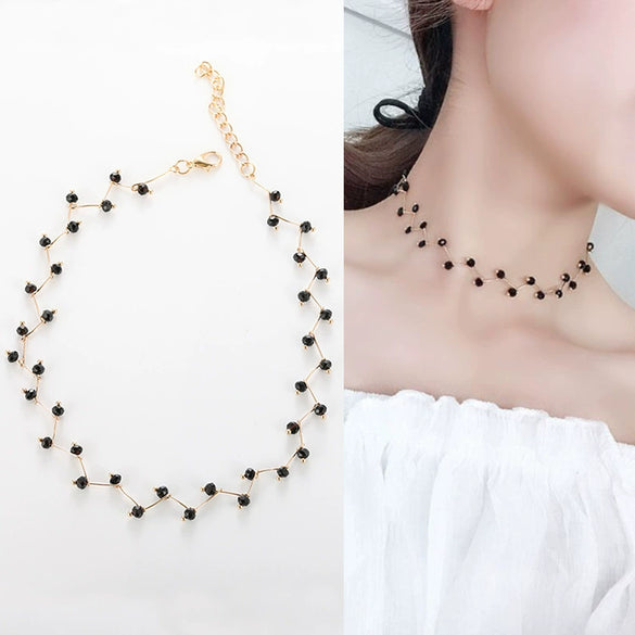Simple Niche Black Crystal Short Clavicle Chain Female  Wholesale Socialite White Collar Accessories Necklace
