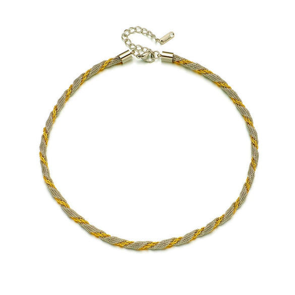 Simple Niche Contrast Color Mesh Twist Chain Titanium Steel Geometric Heavy Industry Punk Hip Hop Electroplated Clavicle Necklace