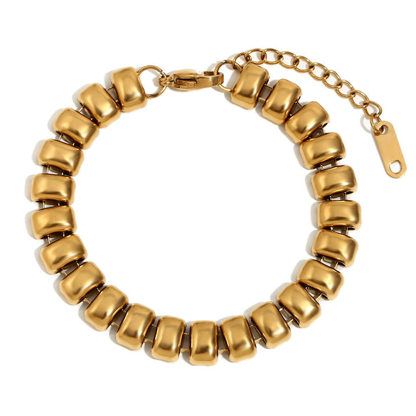 Simple Niche Design Creative Women's Stainless Steel And Titanium Steel Geometric Fashion Elastic Peas Bracelet And Necklace With 18K Gold Plated Electroplating Treatment