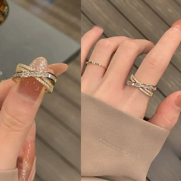 Simple Niche Design Opening Ring For Women Copper Electroplated With Bow Pattern
