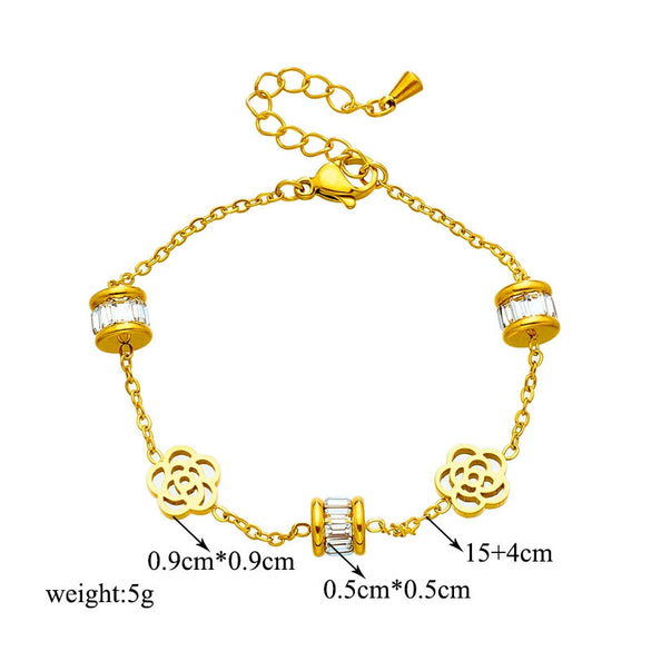 Simple Niche Fashion Chain Titanium Steel Hollow Flower Unisex Bracelet With Electroplating