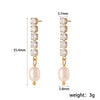 Simple Niche Light Luxury Women's Stainless Steel Freshwater Pearl Earrings With Zircon Chain And Geometric Design Electroplated