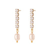 Simple Niche Light Luxury Women's Stainless Steel Freshwater Pearl Earrings With Zircon Chain And Geometric Design Electroplated