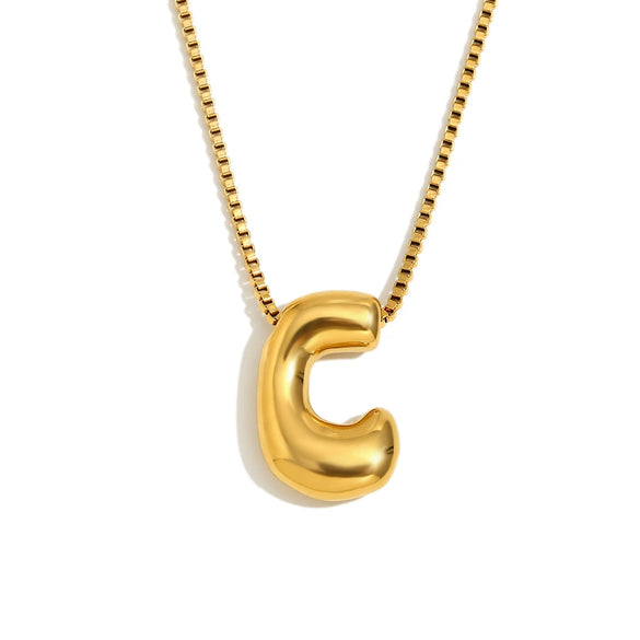 Simple Niche Personality Hip Hop Explosions Stainless Steel 18K Gold Plated Bubble Letter Necklace For Women