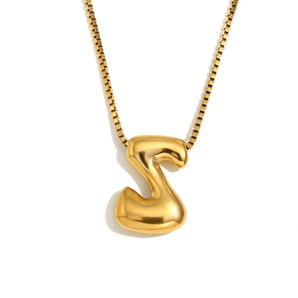 Simple Niche Personality Hip Hop Explosions Stainless Steel 18K Gold Plated Bubble Letter Necklace For Women