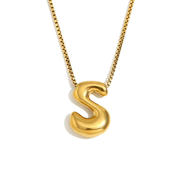 Simple Niche Personality Hip Hop Explosions Stainless Steel 18K Gold Plated Bubble Letter Necklace For Women