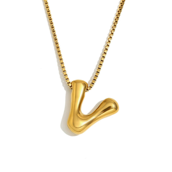 Simple Niche Personality Hip Hop Explosions Stainless Steel 18K Gold Plated Bubble Letter Necklace For Women